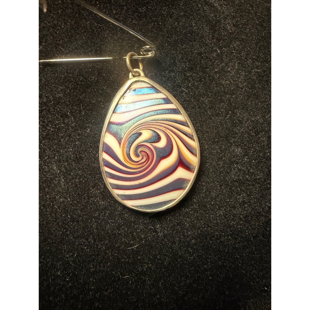 Vintage Orient and Flume Dichroic Glass Swirl Teardrop Pendant Sterling